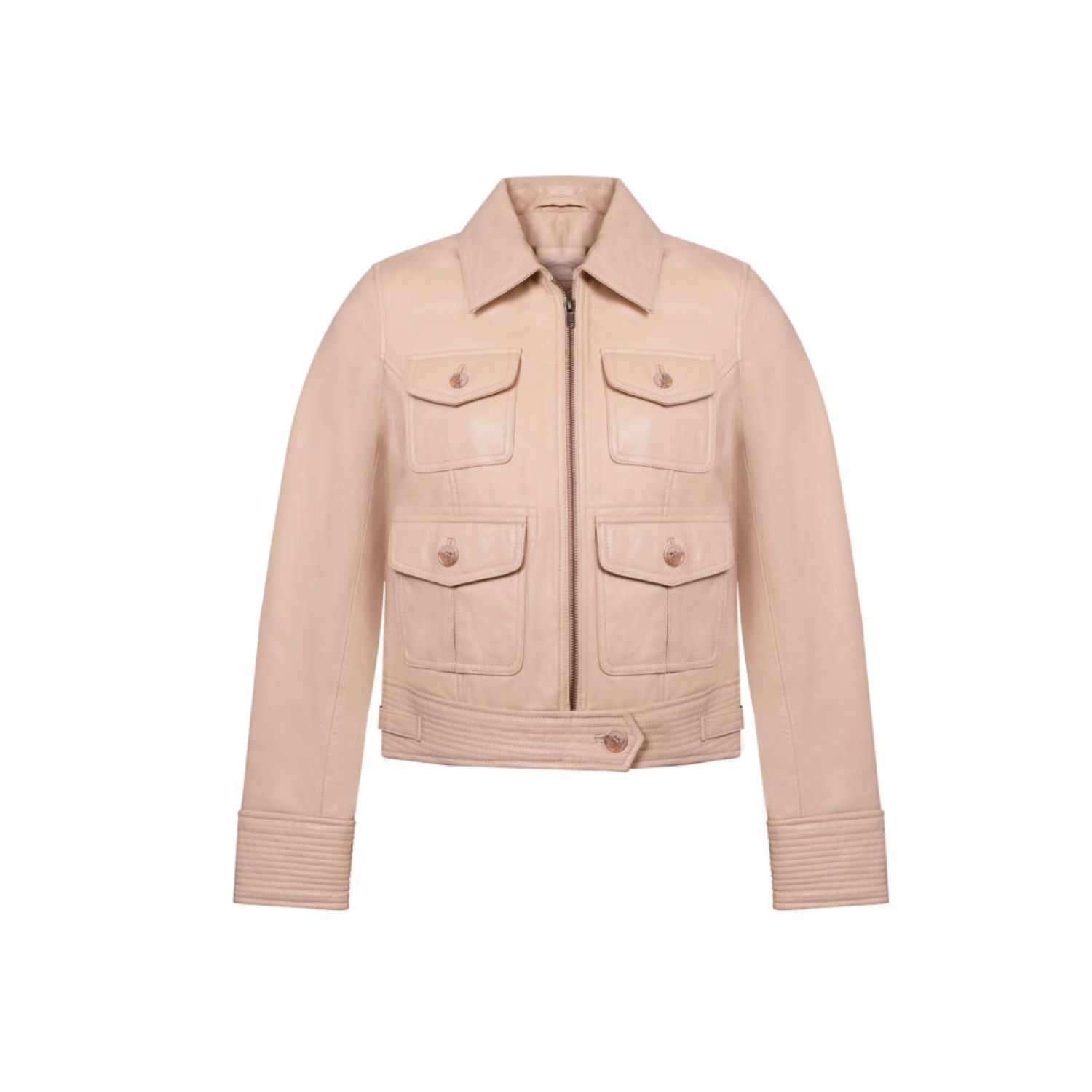 Women's White Bubble Gum Peach Multipocket Leather Jacket | Large | Zastastudio
