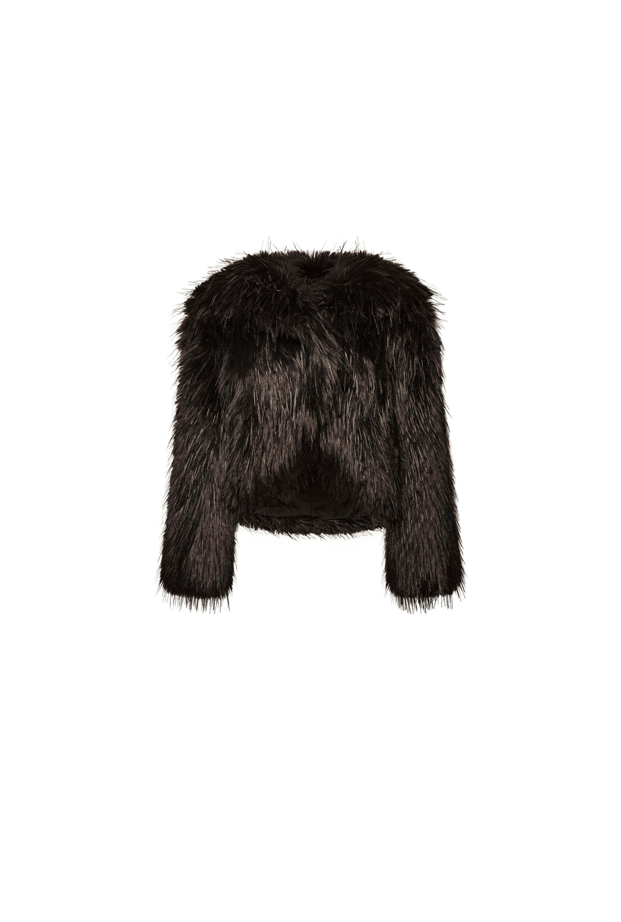 Women&rsquo;s Black Shaggy Faux Fur Jacket | Extra Large | James Lakeland