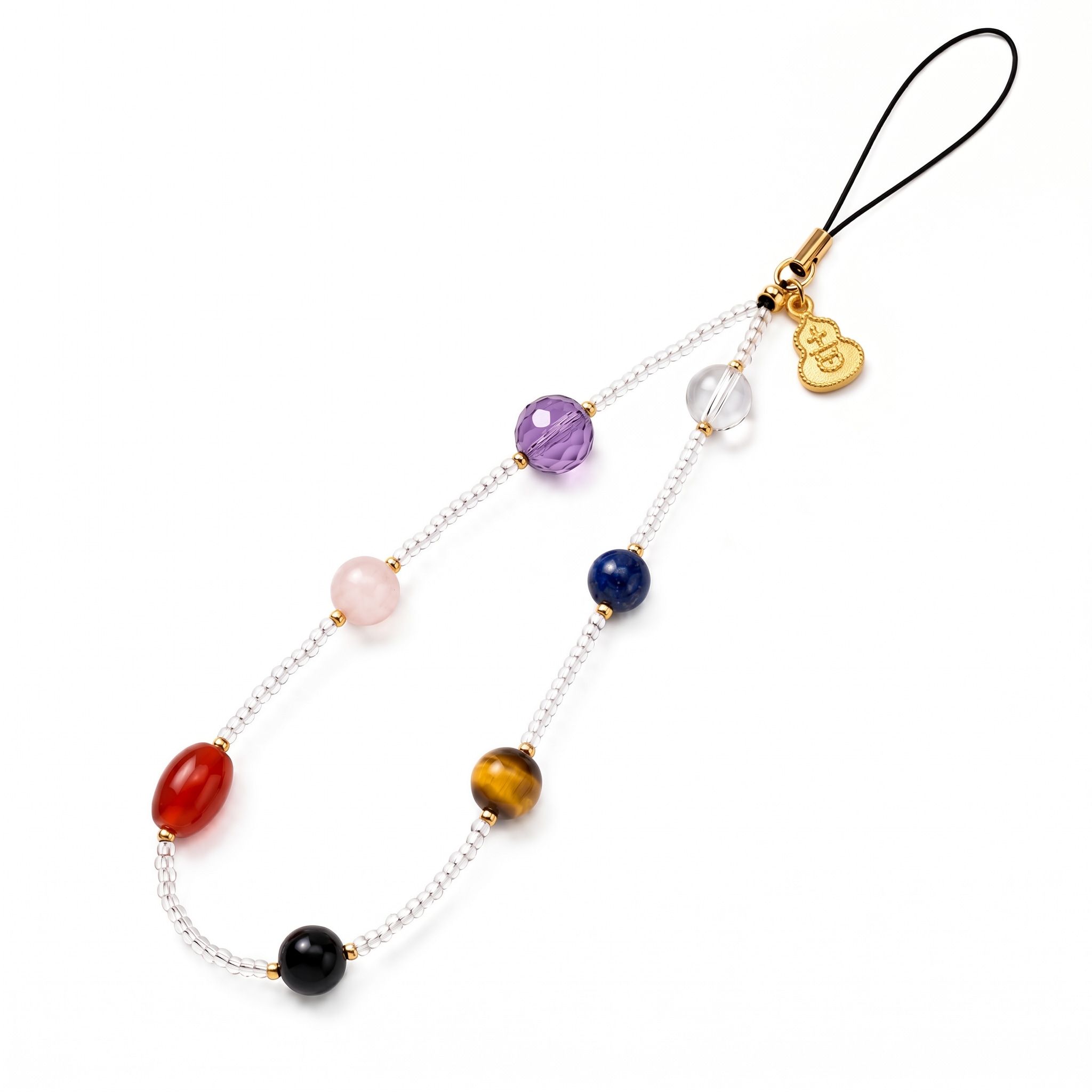 Ormiro Seven Chakra Multi-gemstone Crystal Phone Strap Wristlet Lanyard In Black/blue/red/yellow