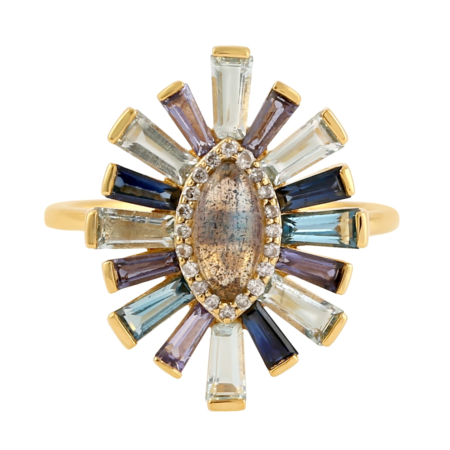 Artisan Women's 18k Gold With Diamond & Baguette Multi Gemstone Evil Eye Ring