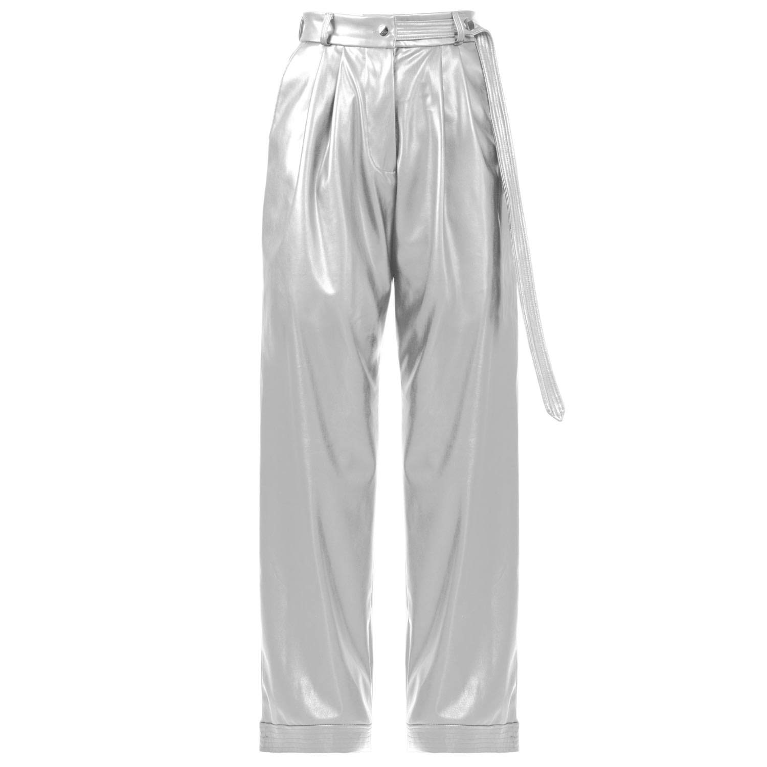 Women’s Bassline - Silver Vegan Leather Straight-Leg Pants Xxxs Kargede