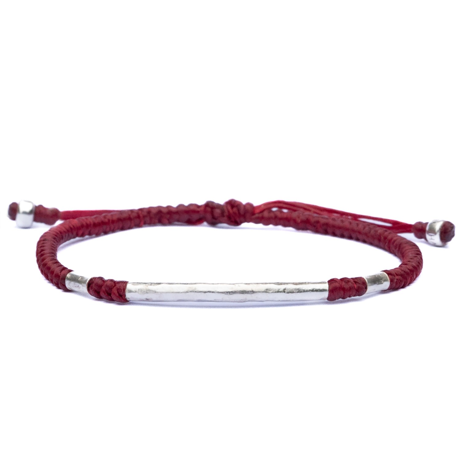 Harbour Uk Bracelets Viking Red Rope Bracelet For Women With Hammered Silver Beads - Little Bjorn