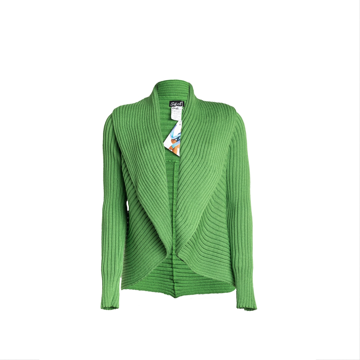 Women’s Ribbed Round Knit Cardigan Frog Green One Size SÃ¼el Knitwear