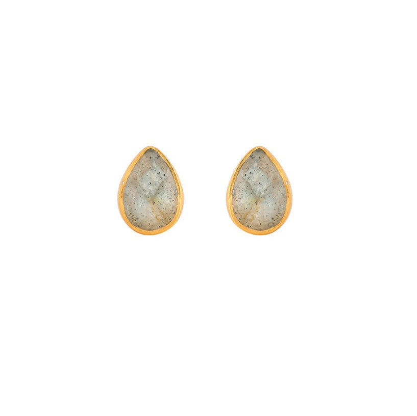 Opium Jewels Women's Blue / Grey / Gold Tiny Teardrop Studs In Labradorite
