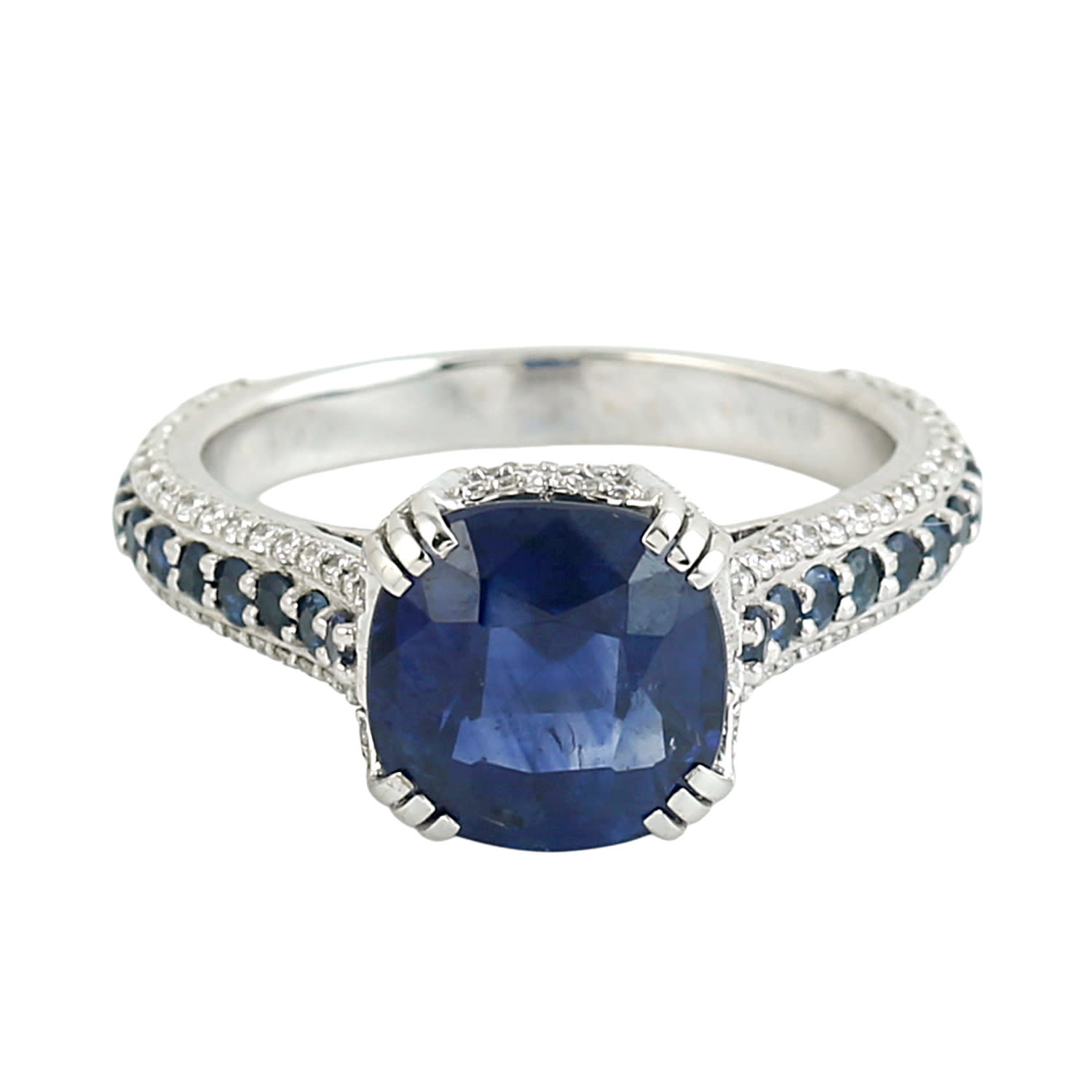 Artisan Women's White / Blue Blue Sapphire Gemstone & Pave Diamond Band Ring In 18k White Gold In Multi