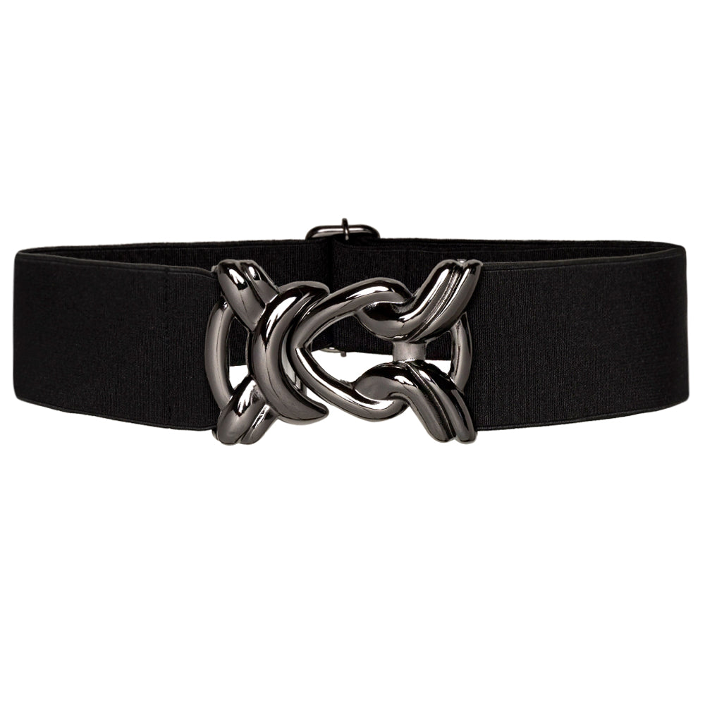 Beltbe Women's Stretch Belt With Onyx Metal Knot Buckle - Black In Black