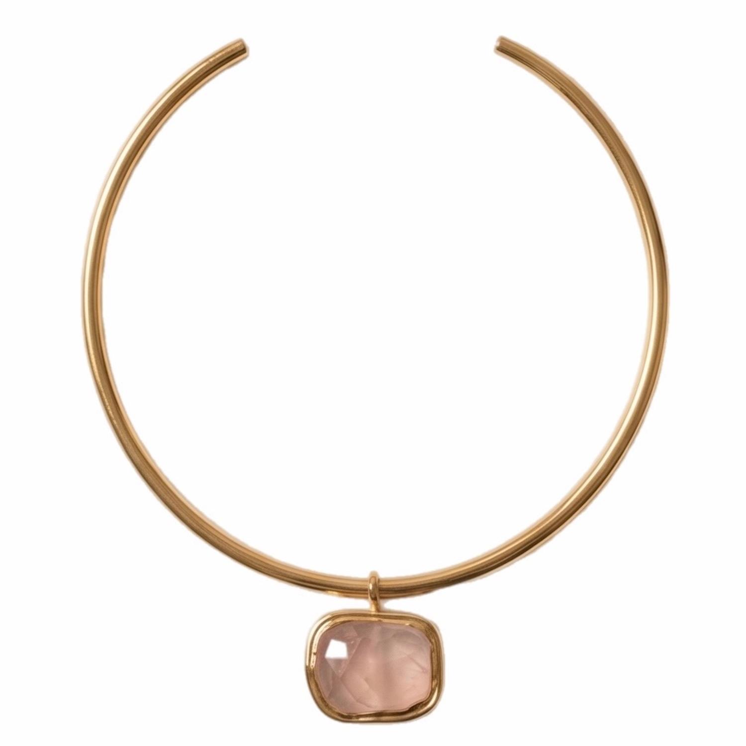 Women's Pink / Gold Rose Quartz Natural Gemstone Choker Necklace | Divine Aria