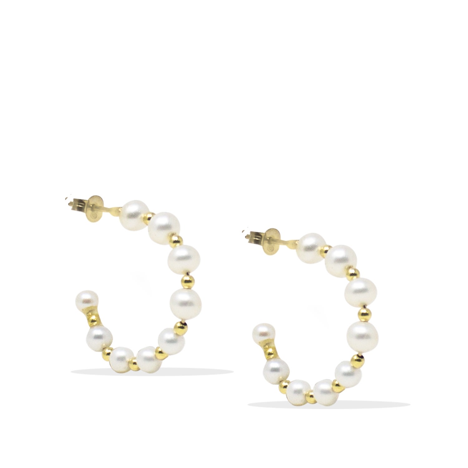 Women’s Gold / White Victoria White Pearl Hoop Earrings Vintouch Italy