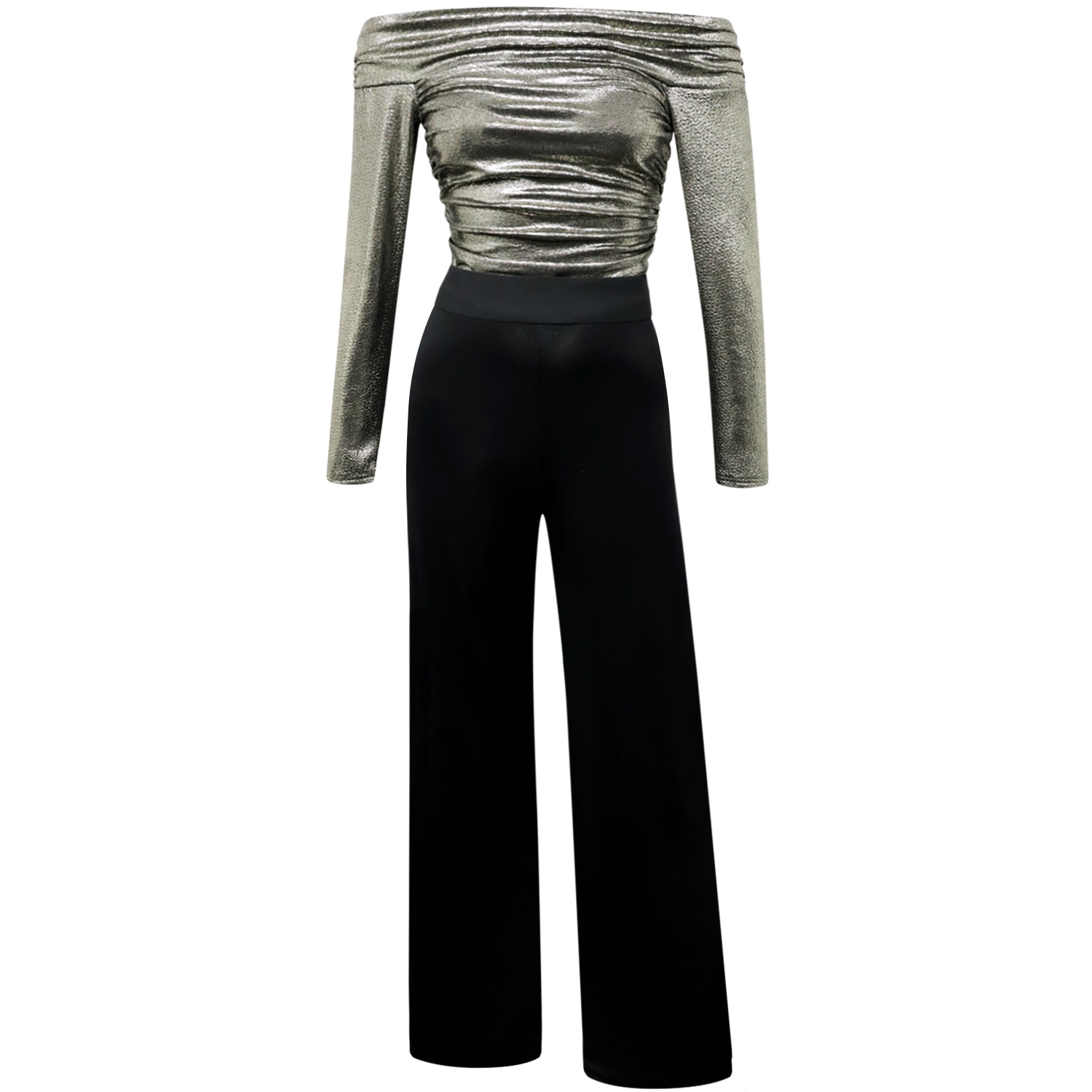 Me&thee Women's Gold / Black Melody Maker Gold Metallic Ruche Jumpsuit In Black