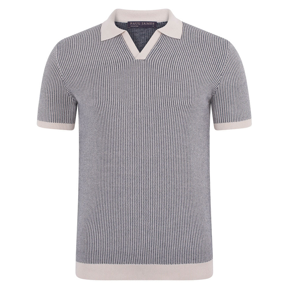 Paul James Knitwear White Mens Lightweight Cotton Gallo Fishermans Buttonless Polo Shirt - Ecru In White