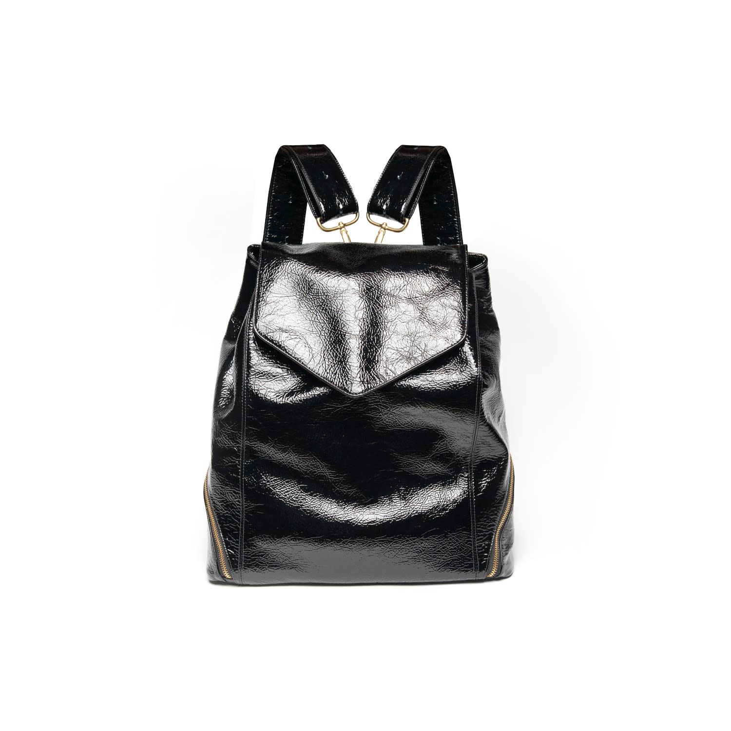 black patent backpack