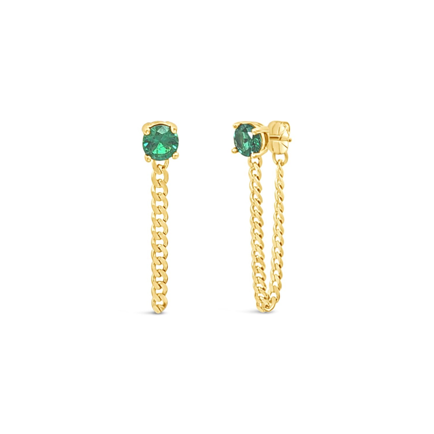 Lutiro Women's Green Fancy Curb Earring With Cz-emerald-gold In Green
