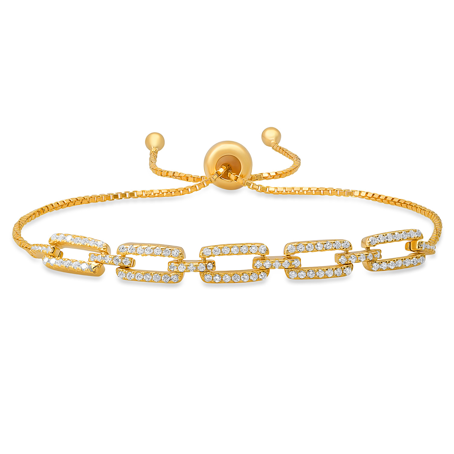 Kylie Harper Women's Gold Diamond Cz Paperclip Adjustable Bracelet