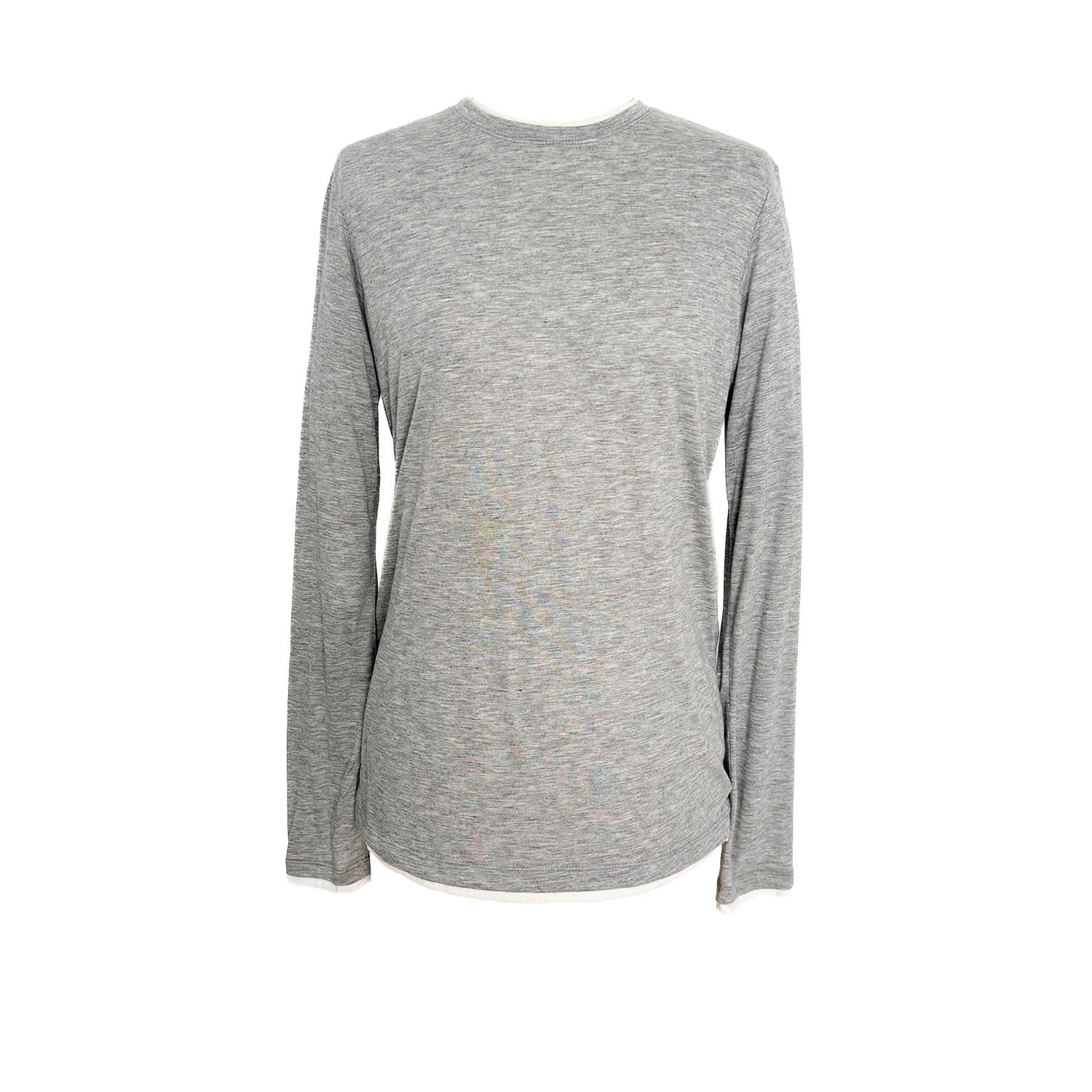 Youmsara Women's Grey / White / Silver Lunea Ribbed Long-sleeve Tee – Heather Grey Fitted Layer