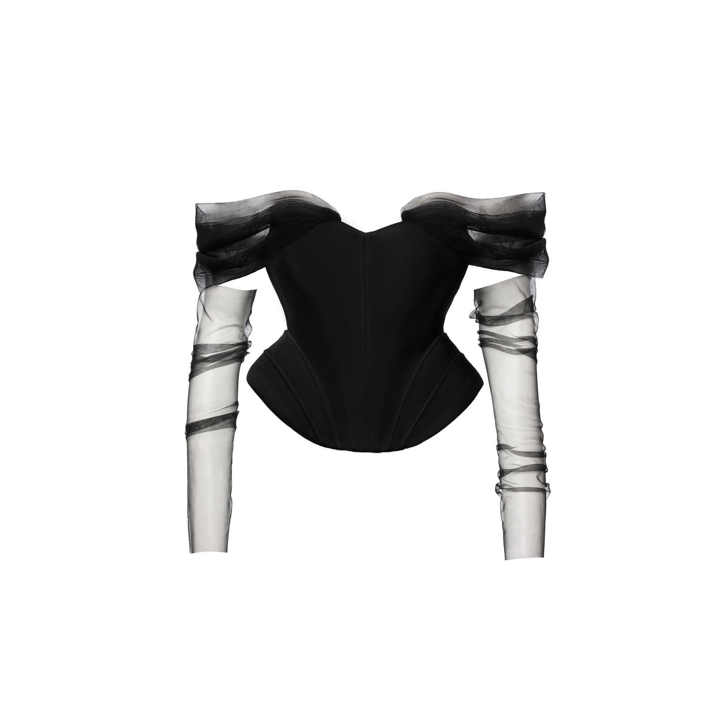 Benedetto Women's Sculptural Black Corset With Tulle Sleeves