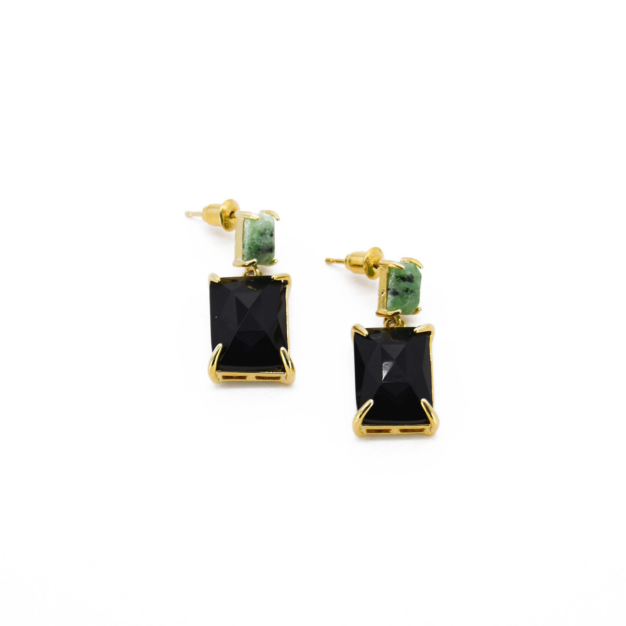 Women’s Black / Gold / Green Jet Black Gemstone Handmade Drop Earring Adiba