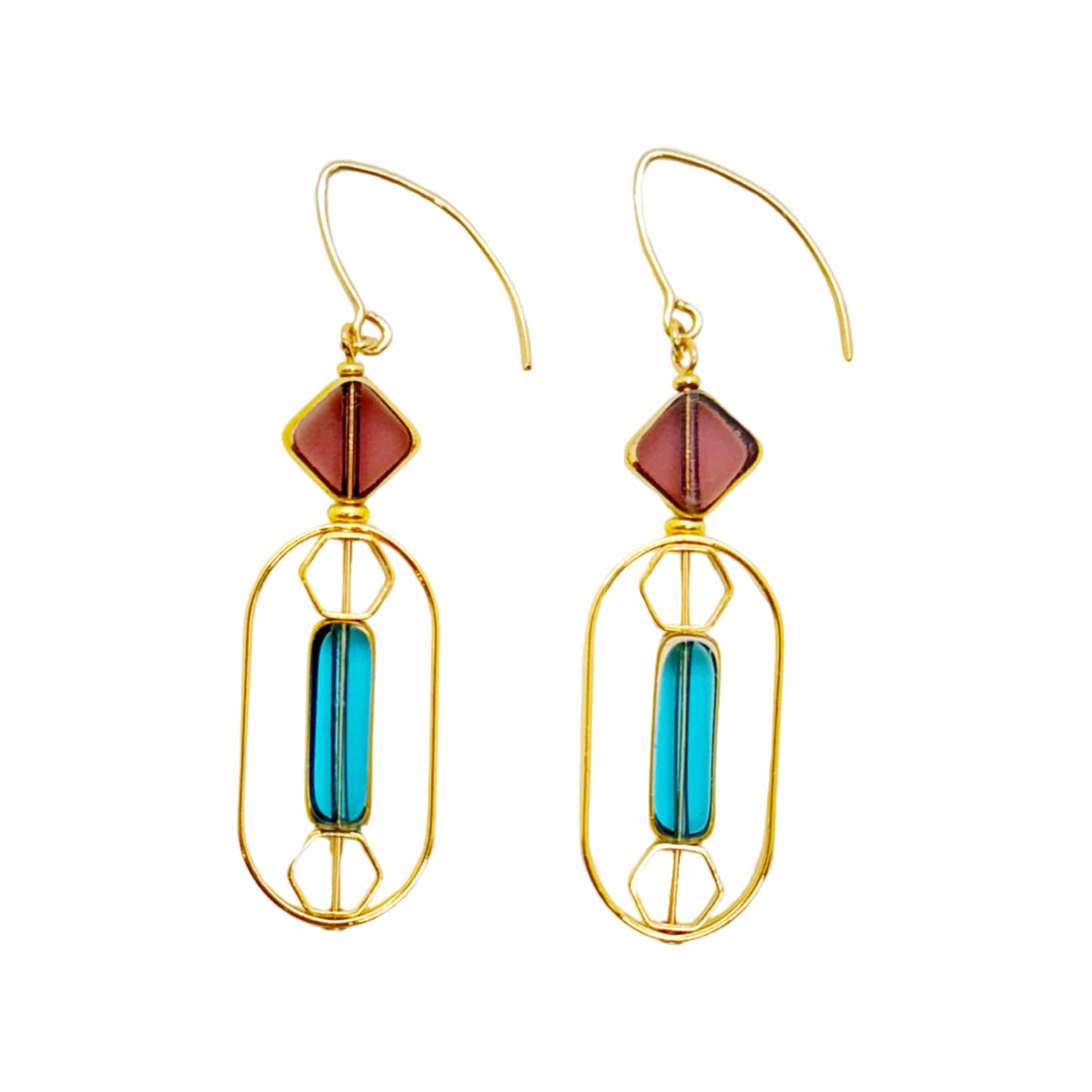 Women’s Blue / Red Translucent Burgundy And Light Blue Art Deco Earrings Aracheli Studio