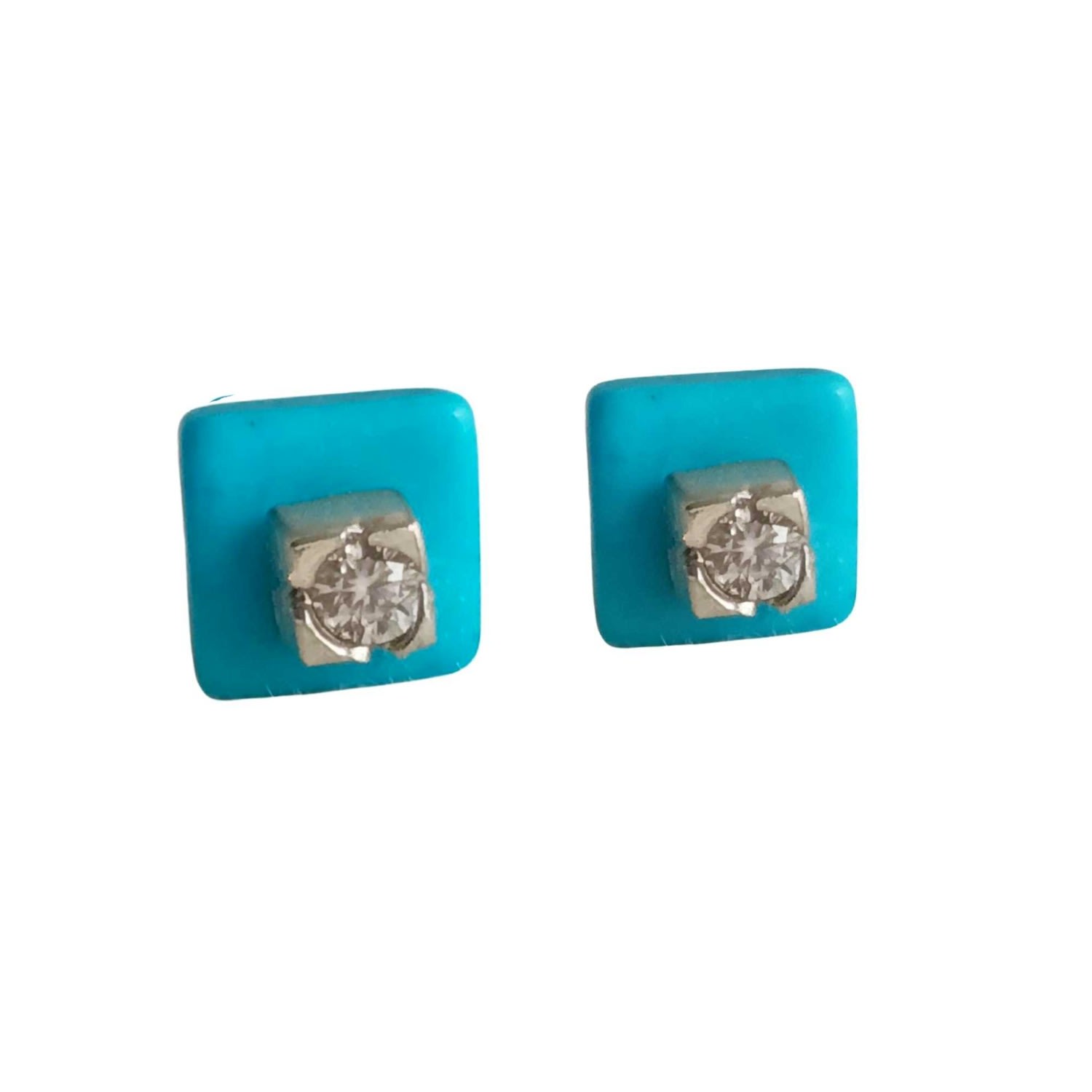 Women’s Turquoise Square With Diamond Centre Stud Earrings Lily Flo Jewellery