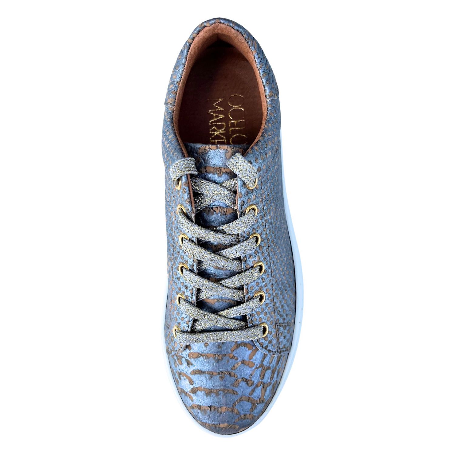 Ocelot Market Women's Cork Piton Sneaker In Silver In Blue