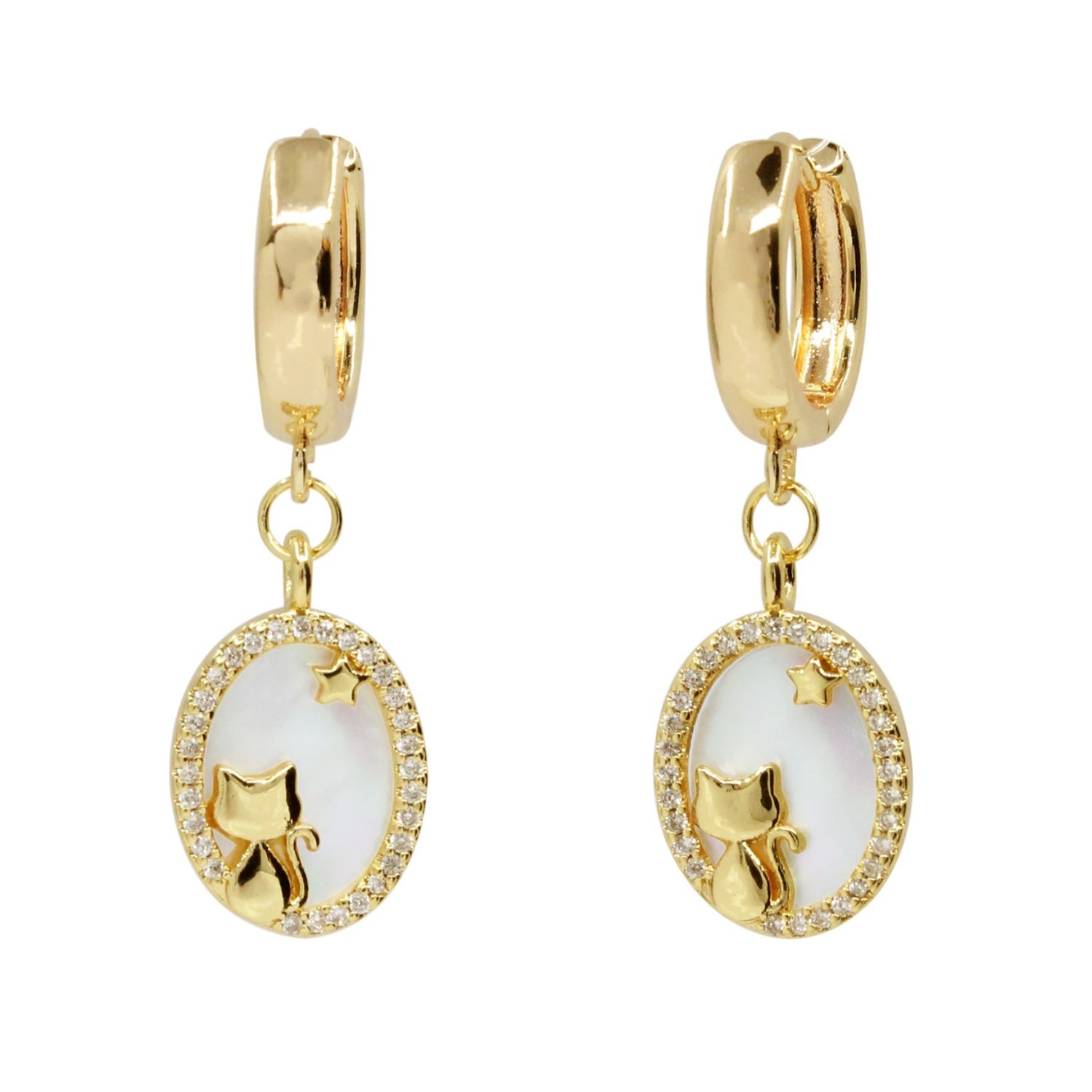 Women’s Gold / White Starry Feline Seashell Earrings - Moonlight Ninemoo