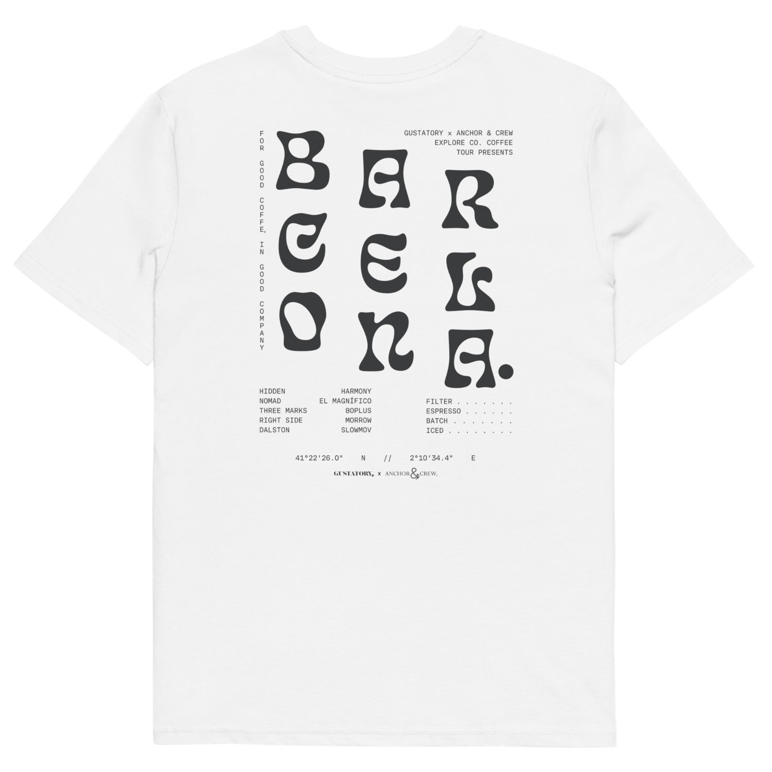 Anchor & Crew White Gustatory Barcelona Coffee Scene Organic Cotton Embroidered T-shirt - Men In White