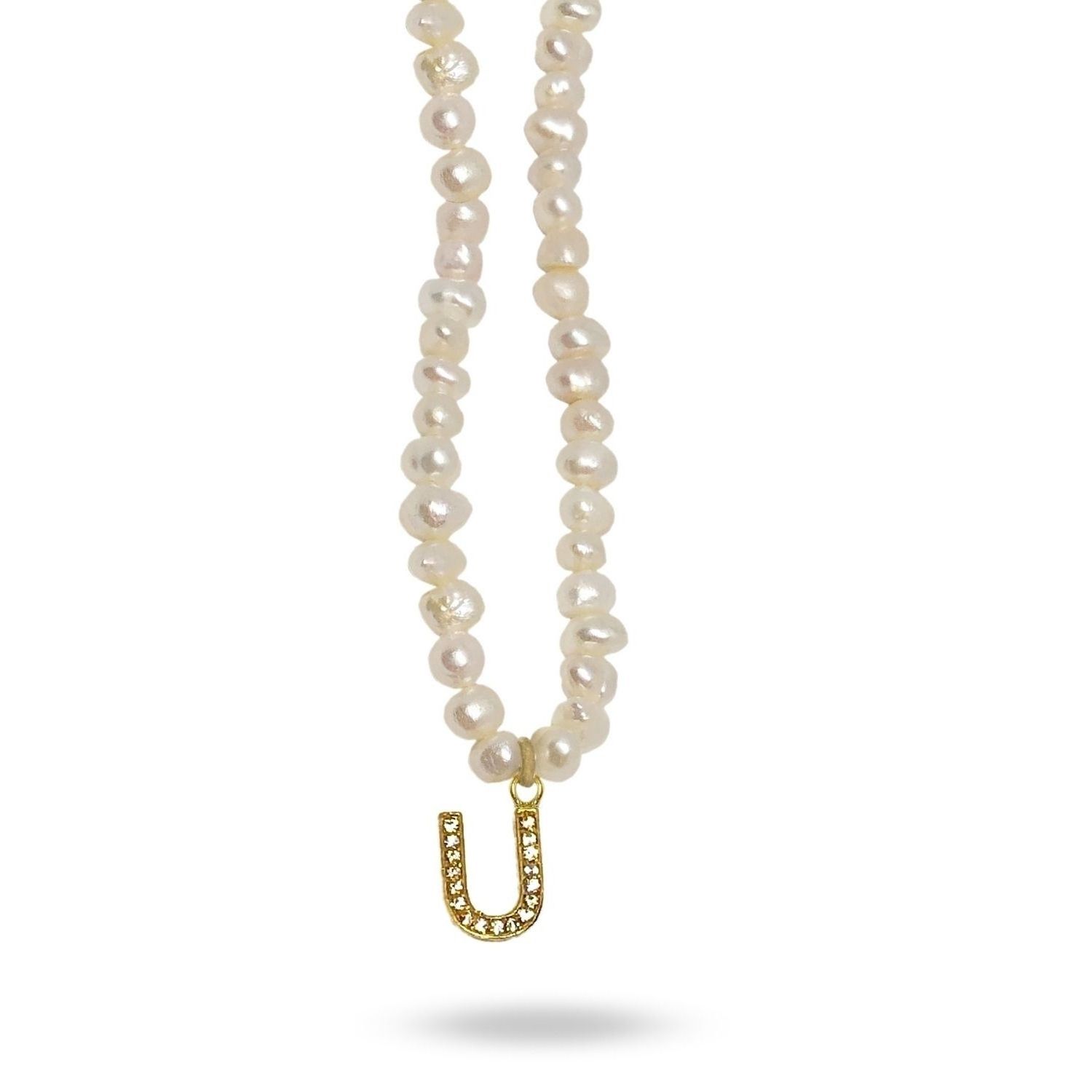 Linya Jewellery Women's Gold Mono Letter Pearl Necklace U In Gold