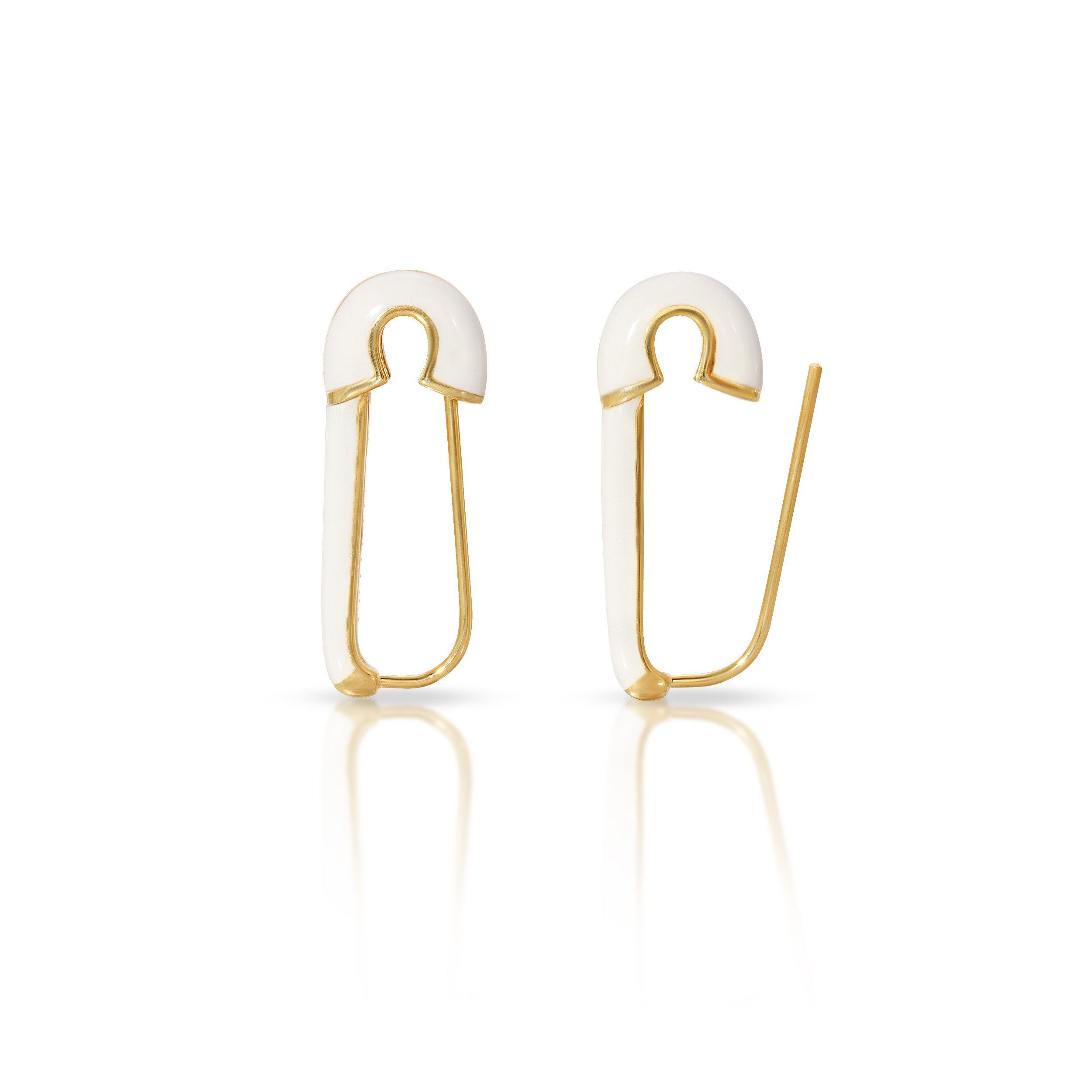 Essentials Jewels Women's Enamel Safety Pin Earrings - White In Gold