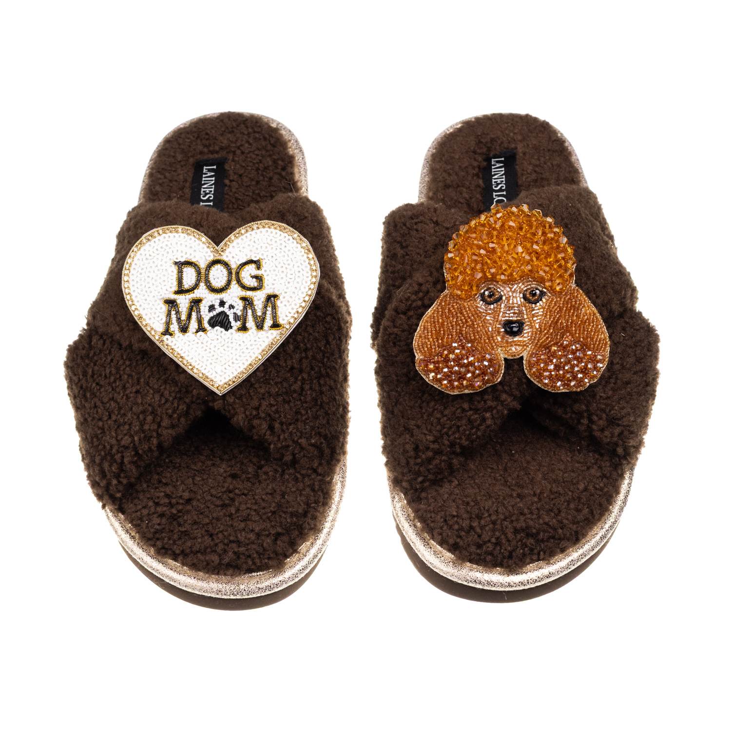 Laines London Women's Brown / Neutrals Laines Neutral Boucle Slippers With Tutu The Poodle & Dog Mum / Mom Brooche