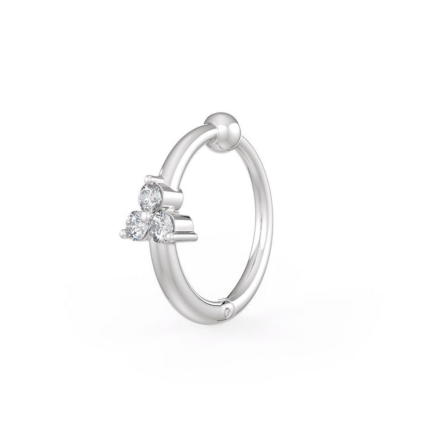 Cervin Blanc Women's White Gold Diamond Nose Hoop Ring Nasal Piercing Clicker Trilogy In White