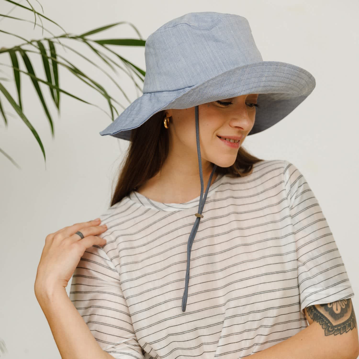 Women's Blue Wide Brim Bucket Hat | Justine Hats