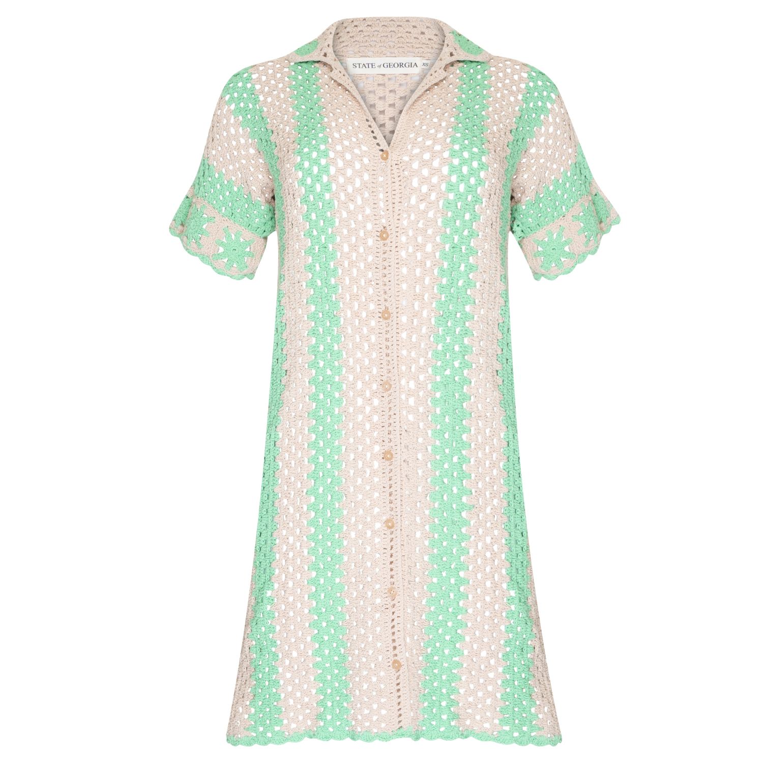 State Of Georgia Women's Neutrals / Green The Cove Crochet Shirt Dress Green Stripes In Green