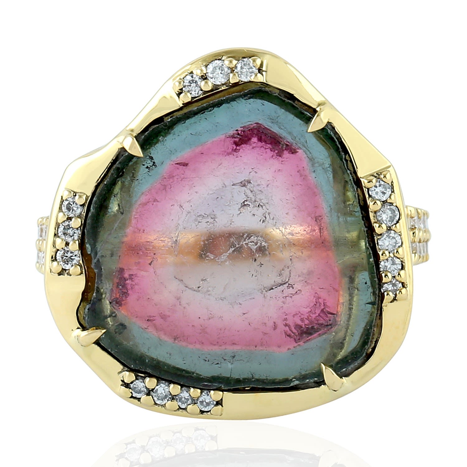 Artisan Women's Designer Melon Tourmaline And Diamond Ring In Yellow Gold In Brown