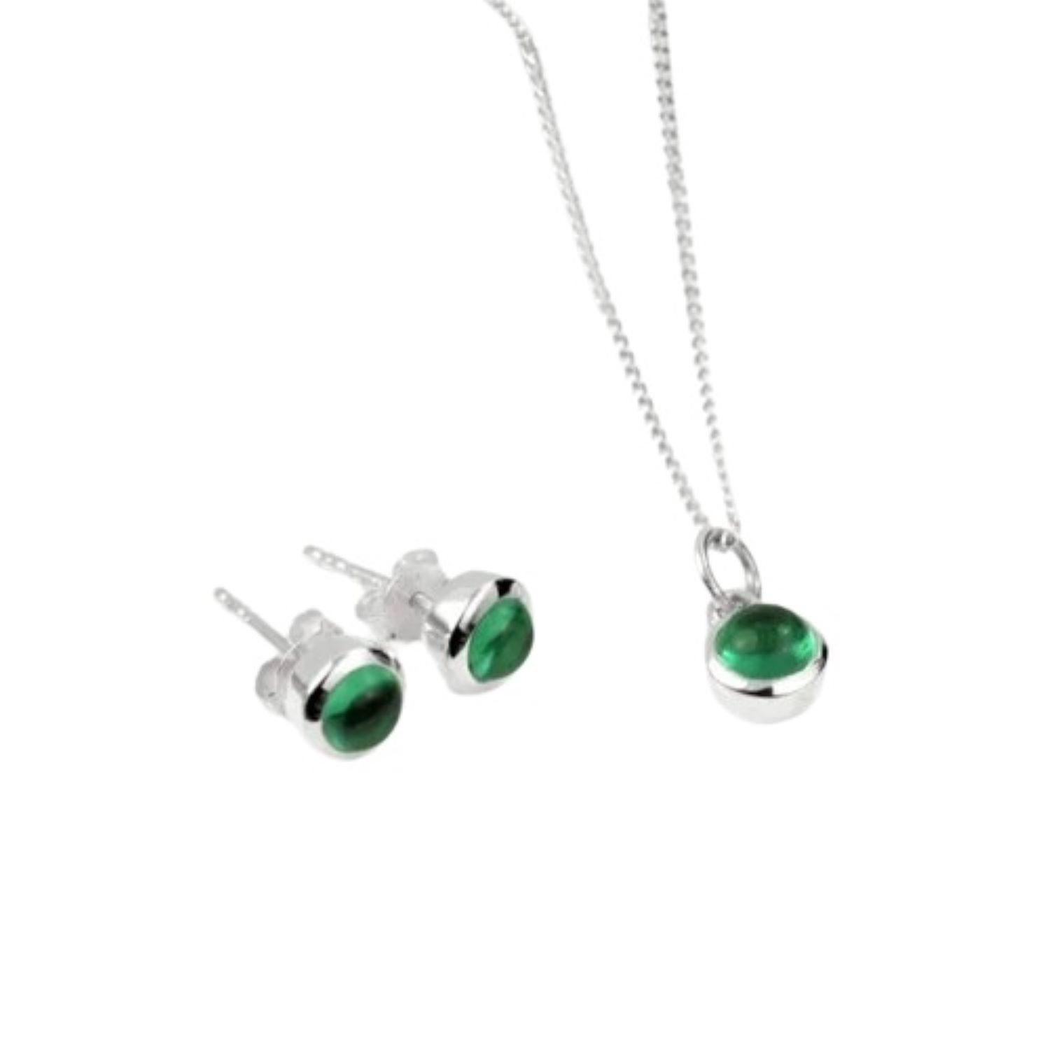 Women’s Green May Birthstone Jewellery Set In Sterling Silver-Emerald Studs And Pendant Necklace The Jewellery Store London