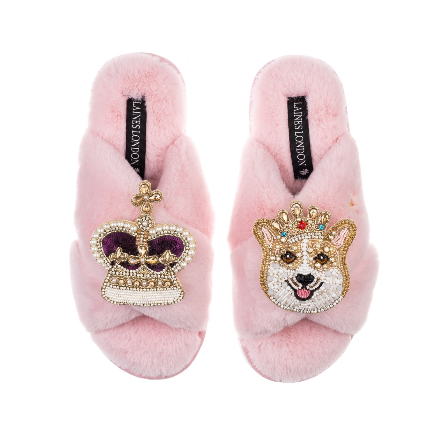 Laines London Women's Pink / Purple Classic Laines Slippers With Artisan Sandy The Corgi & Royal Crown Brooches - In Pink/purple