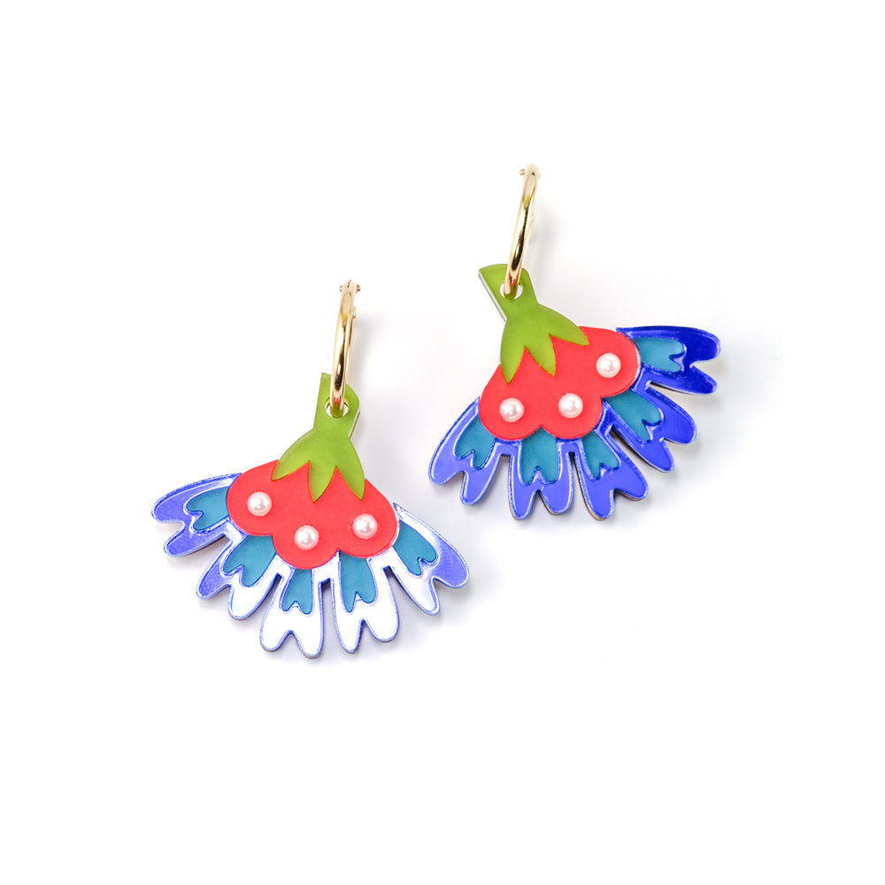 Women’s Red / Gold / Blue Cosmos Flower Earrings In Blue By Chavelli