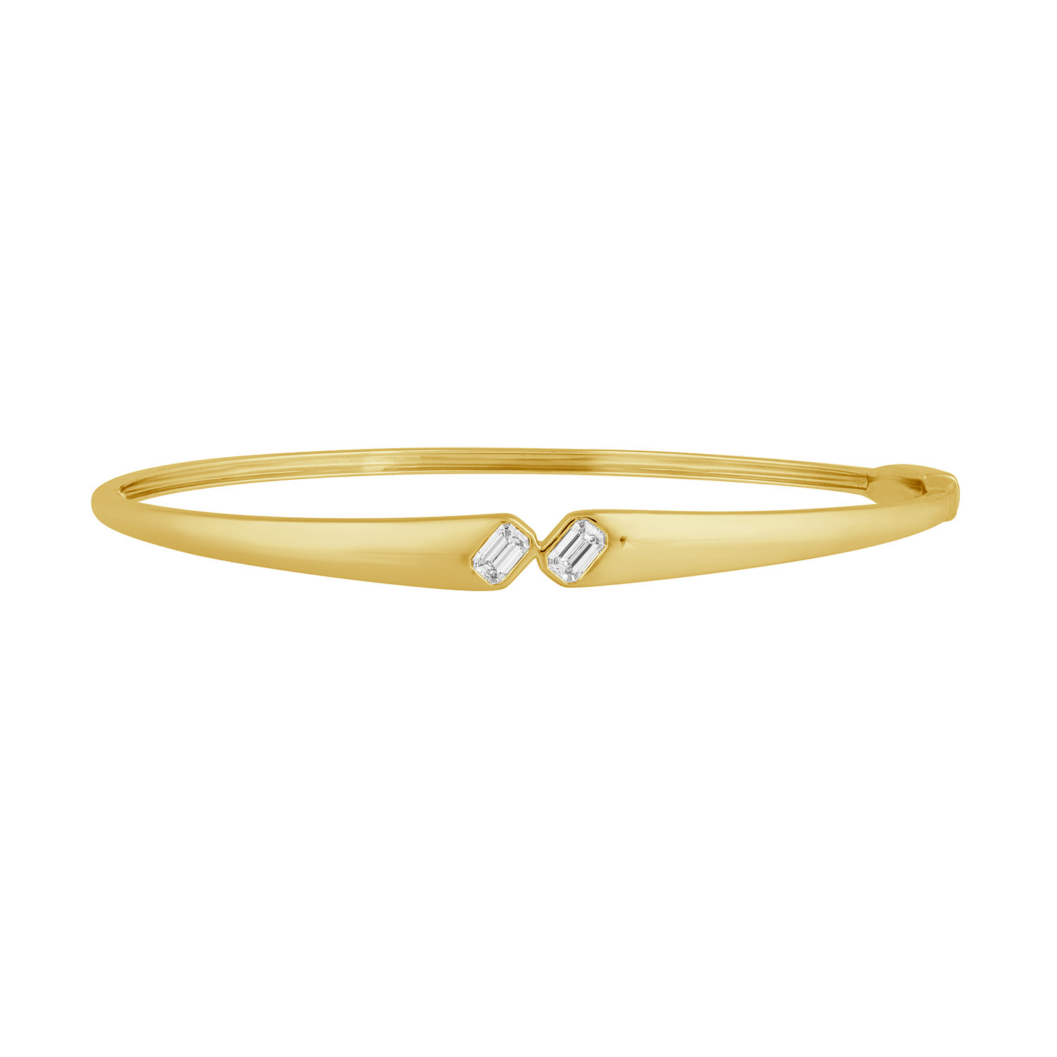 Artisan Women's Gold / White Twin Emerald-cut Diamond Open Bypass Bangle In 14k Yellow Gold In Gold