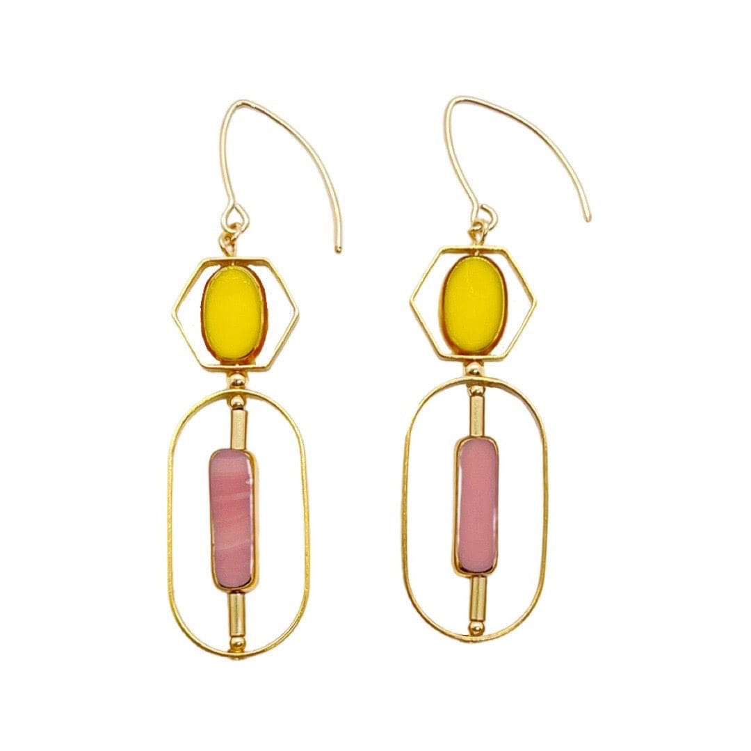 Women’s Geometric Art Yellow & Pink Earrings Aracheli Studio