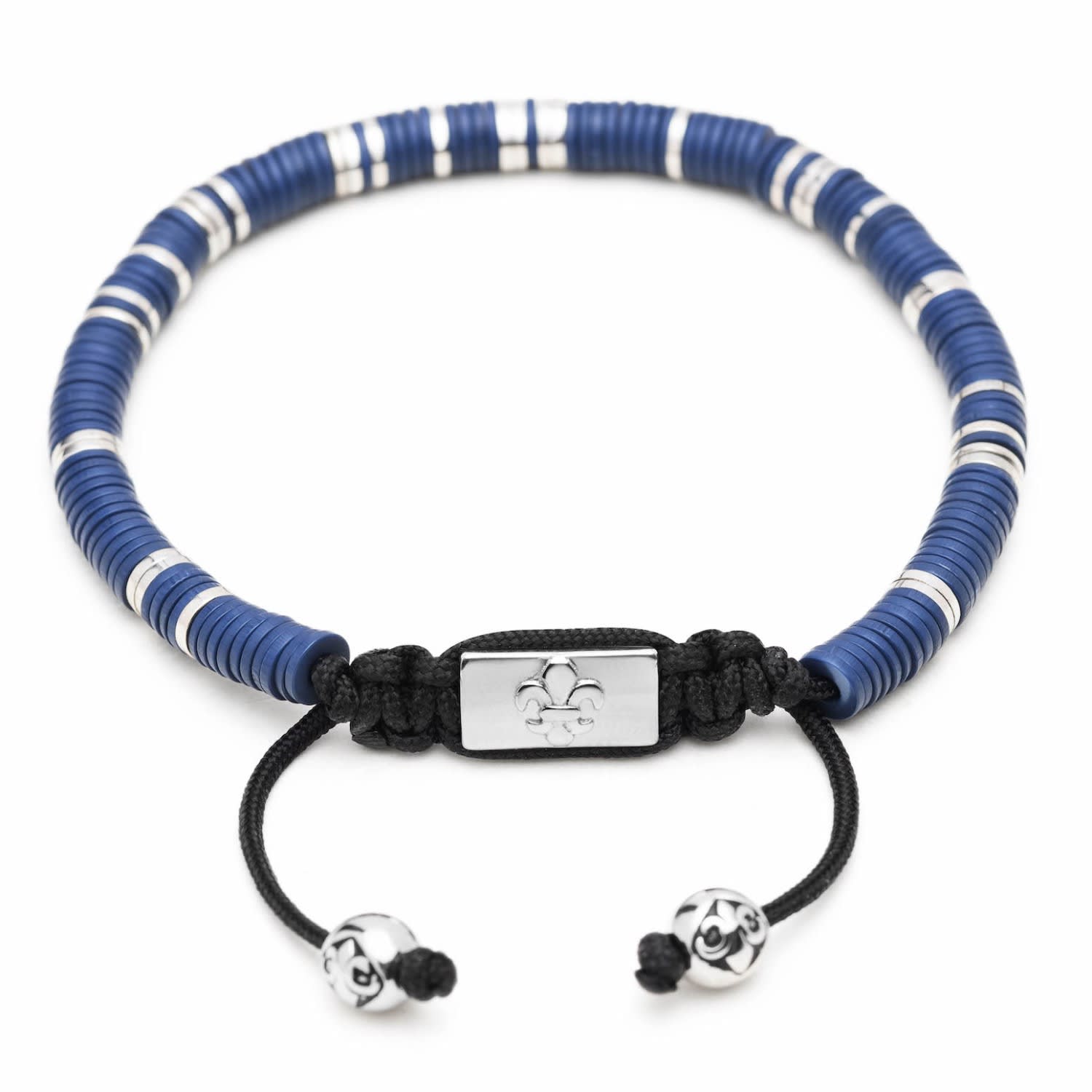 Men s Beaded Bracelet With Dark Blue And Silver Disc Beads by Nialaya