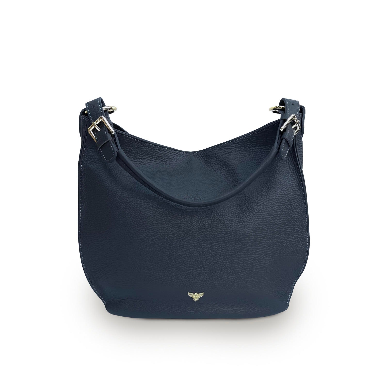 Apatchy London The Harriet Black Leather Bag With Black & Gold Chevron Strap In Blue