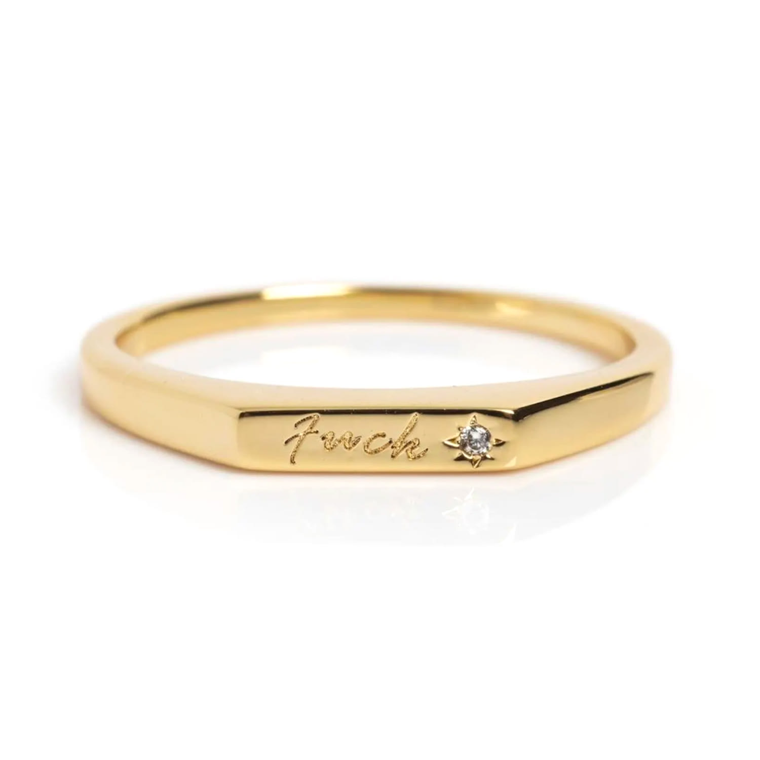 Vicstonenyc Fine Jewelry Women's Natural Diamond “f*ck” Signet Yellow Gold Ring