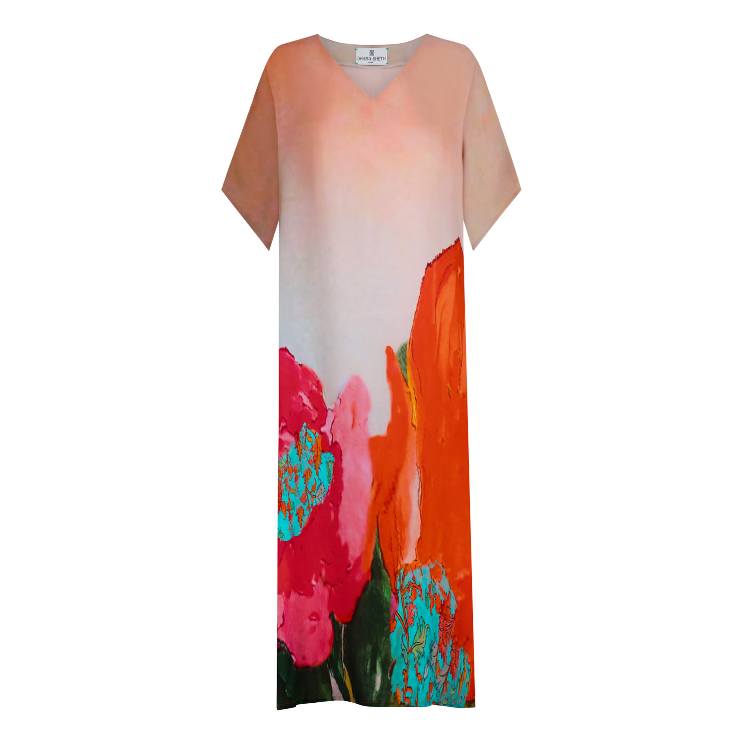 Dhara Sheth Dubai Women's Coral Mirage Floral Long Kaftan With Side Slits