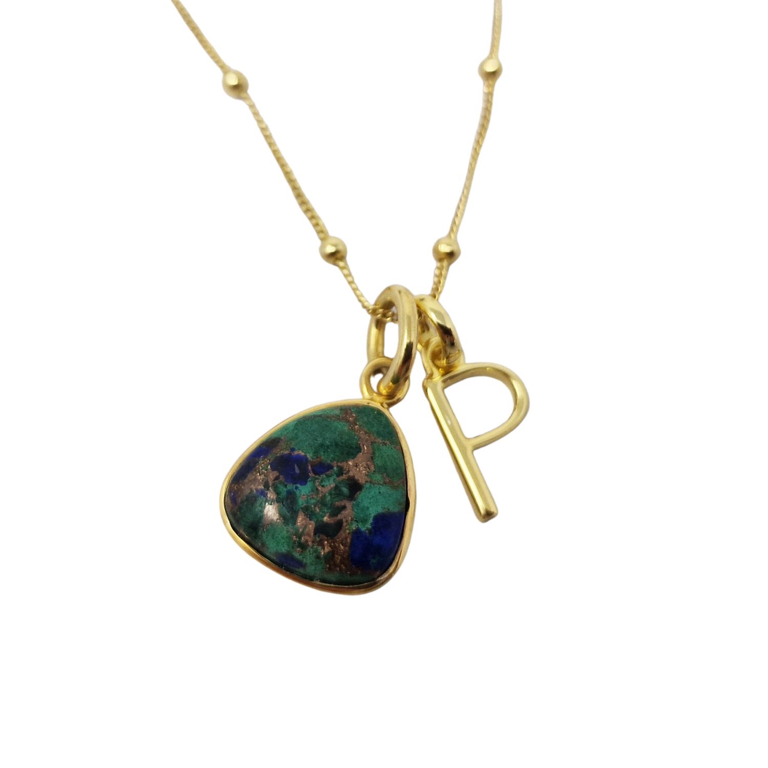 Women’s Gold / Green / Blue Gold Vermeil Azurite & Malachite Initial Pendant Charm Necklace Harfi