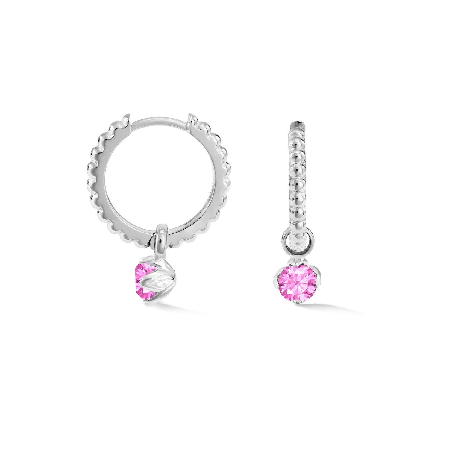 Dower & Hall Women's Pink Tourmaline Charm On Large Dotty Orissa Hoops In Silver In Pink