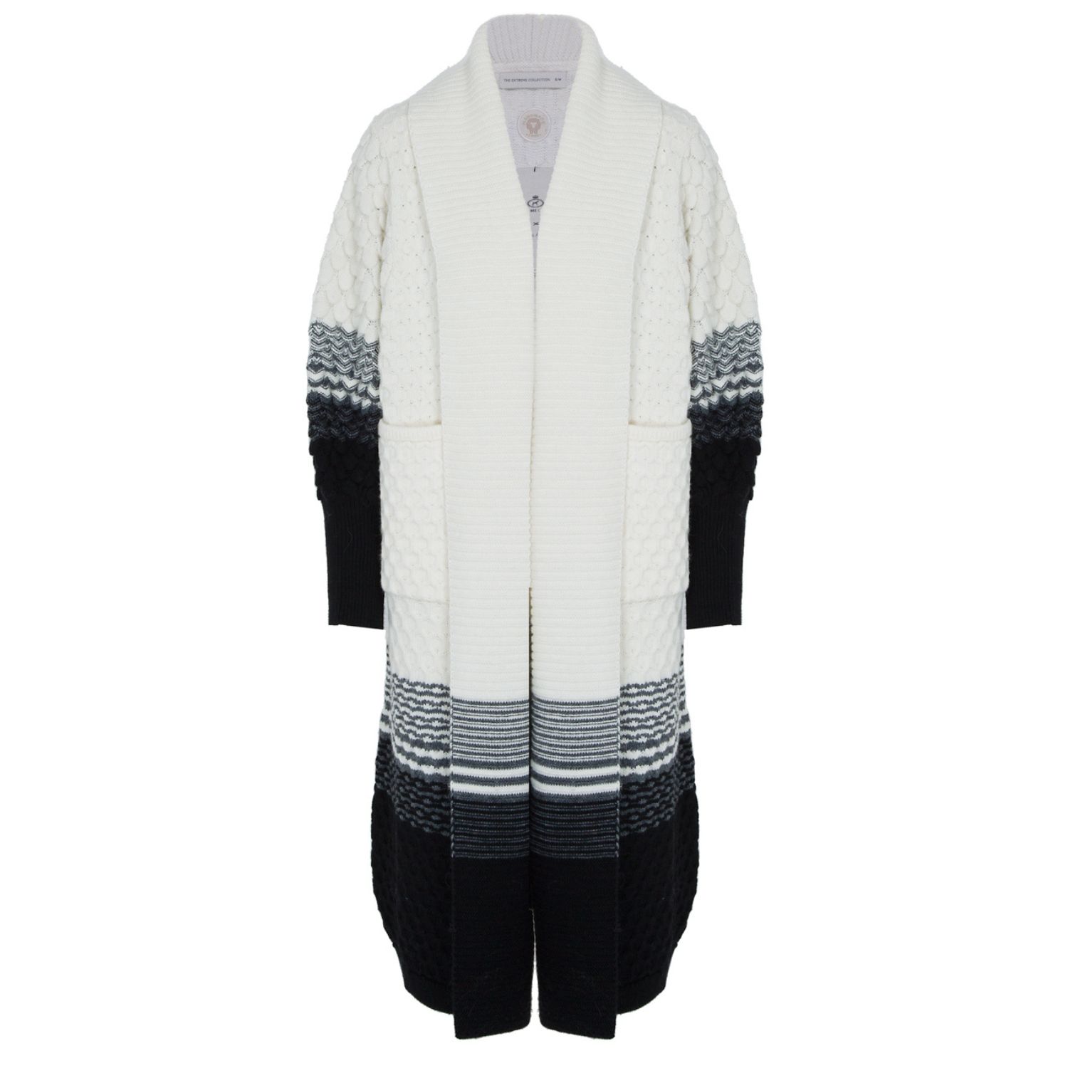 Women’s Alpaca And Merino Wool Oversized Chunky Knit Long Cardigan Dauphine In Black And White S/M The Extreme Collection