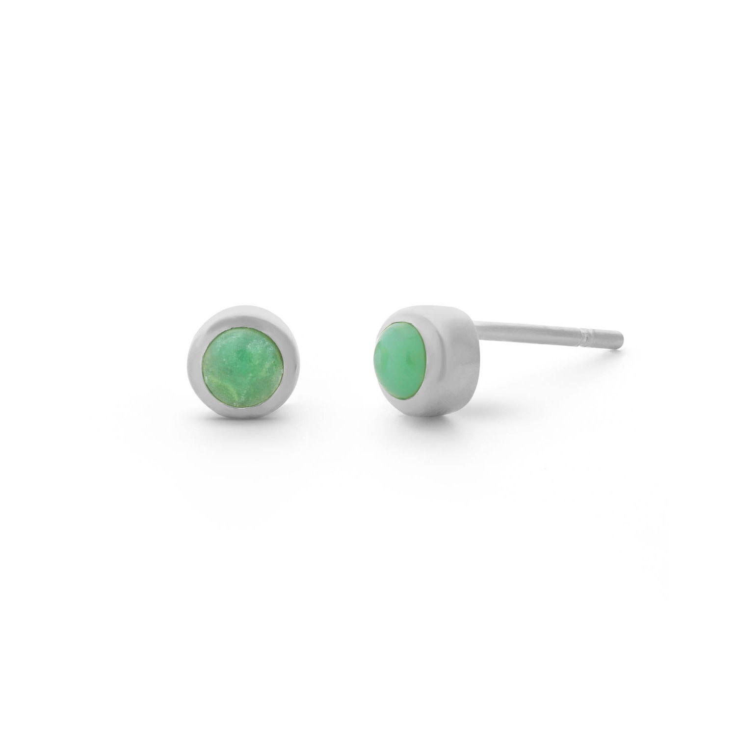 Nellou Jewellery Women's Green Chrysoprase Gem Dot May Birthstone Earrings Sterling Silver