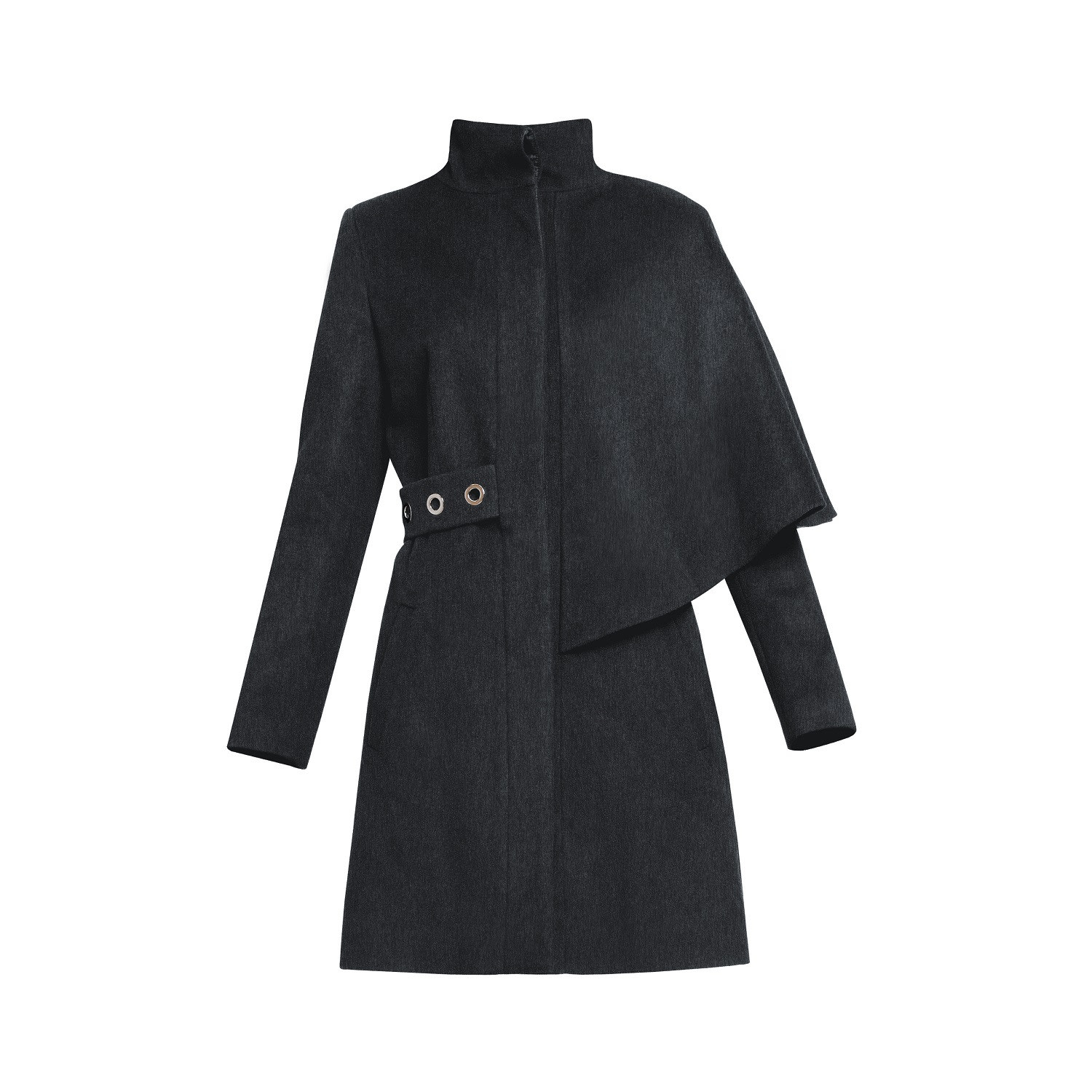 Women's Grey Mayfair Asymmetric Charcoal Wool Blend Coat | Small | Rumour London