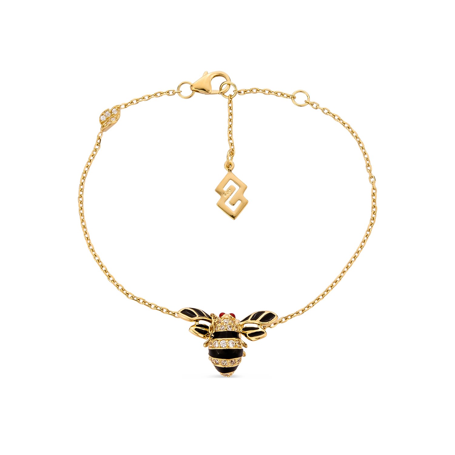 Women’s Gold / Black / White Queen Bee Bracelet With Man Made White Diamonds & Black Enamel In Gold Sally Skoufis