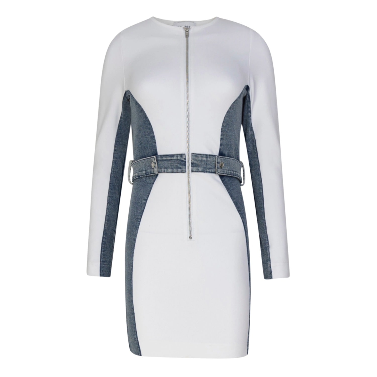Women's Blue / White Panel Denim Bodycon Dress
