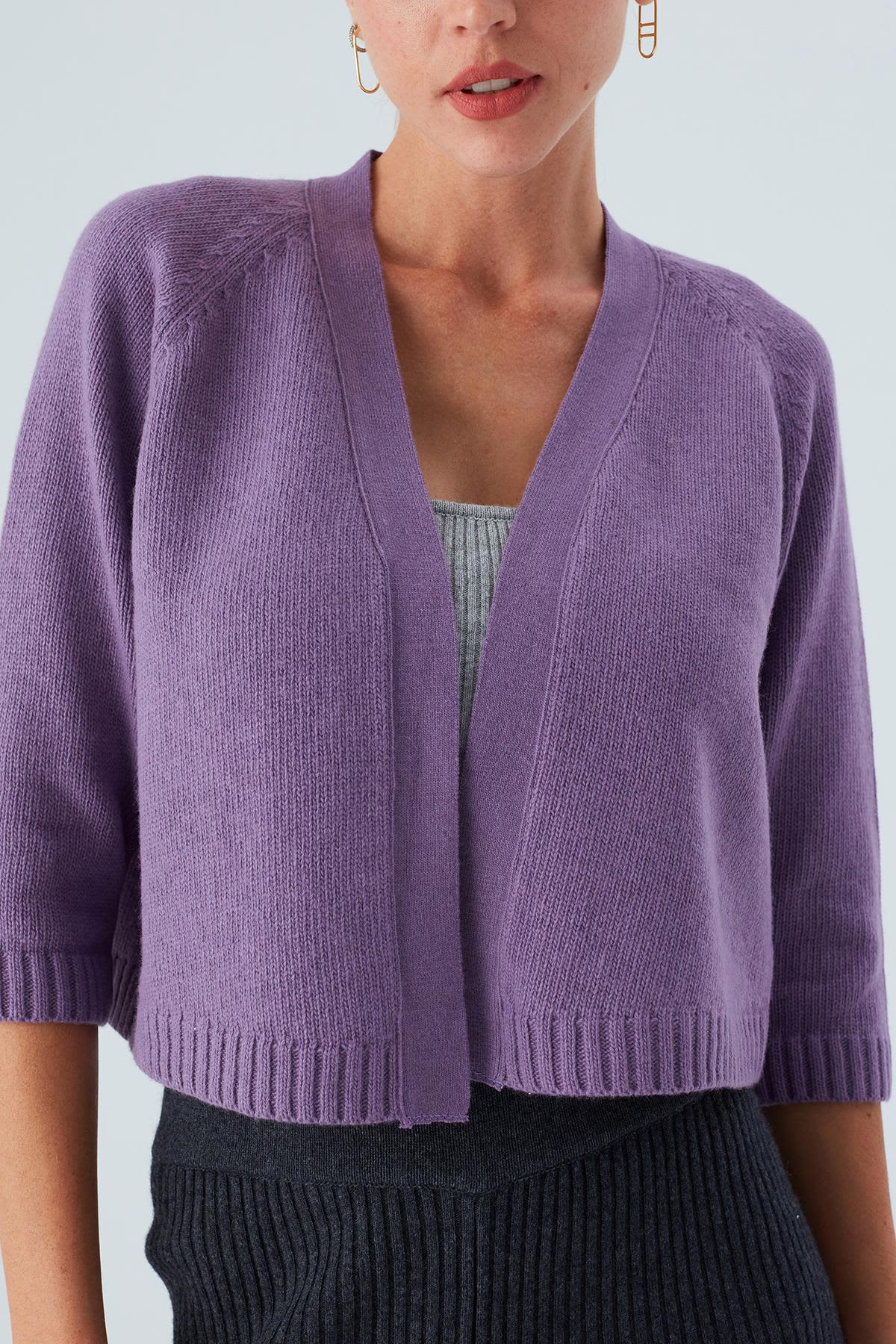 Cashmere Blend Bolero Cardigan Dark Lilac Peraluna Wolf Badger