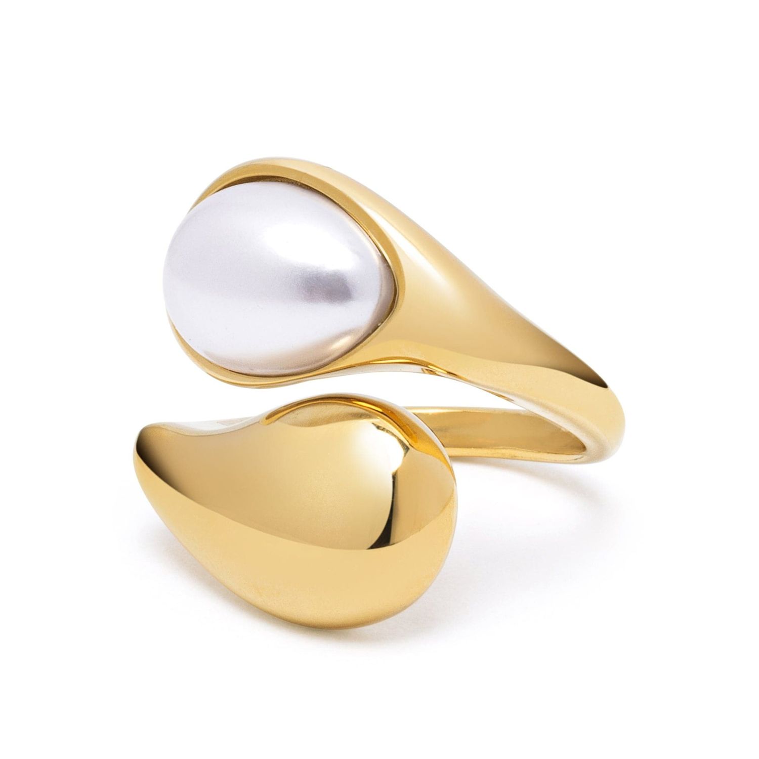 Nialaya Women's Gold / White Cuff Ring With Pearl In Gold